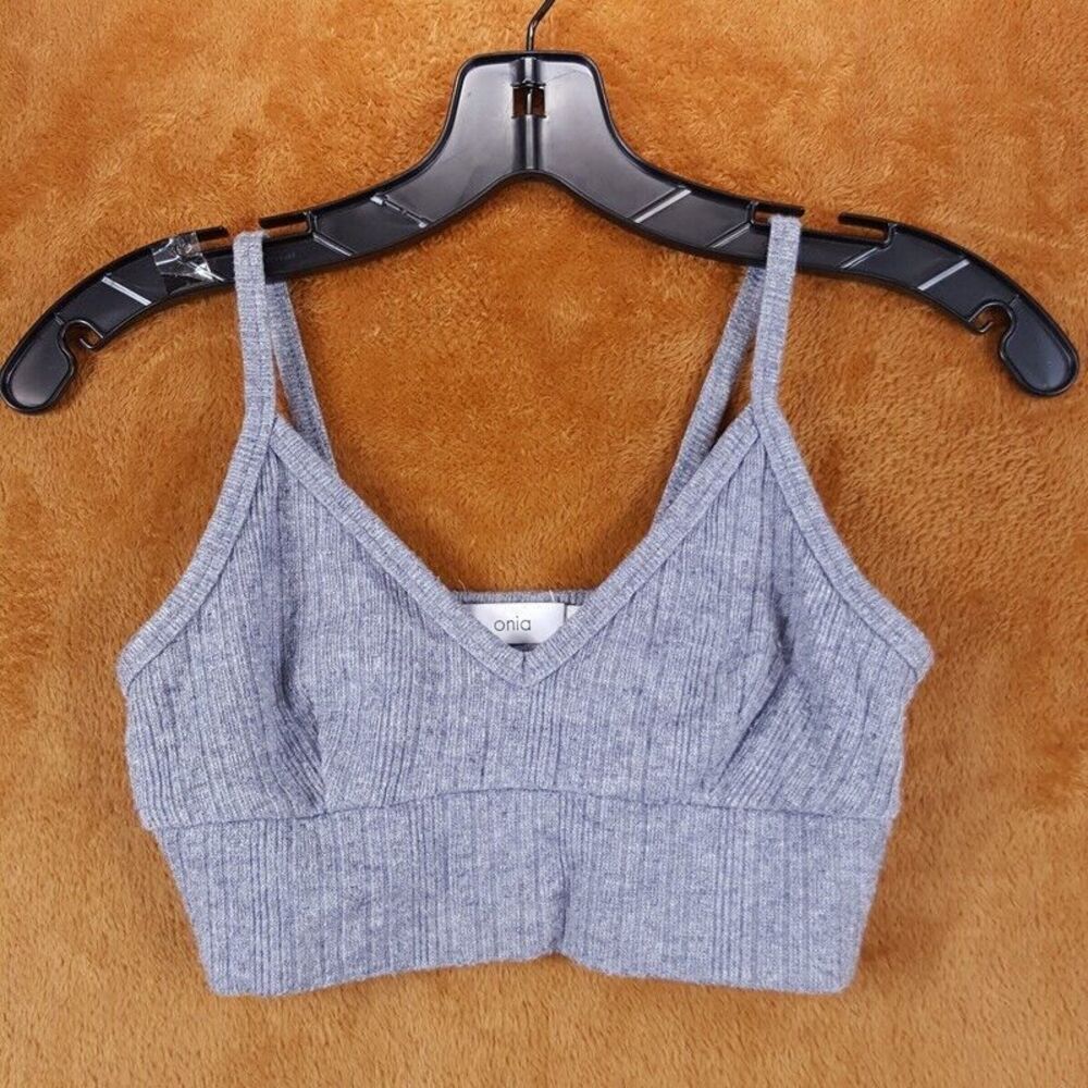 ONIA Top Womens XS Gray Pullover Ribbed Crop Tank Lounge Bra Knit Stretch